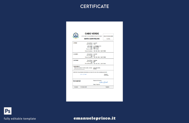 stile verificato Certificato di nascita dello stato di stato di Capo Verde Model